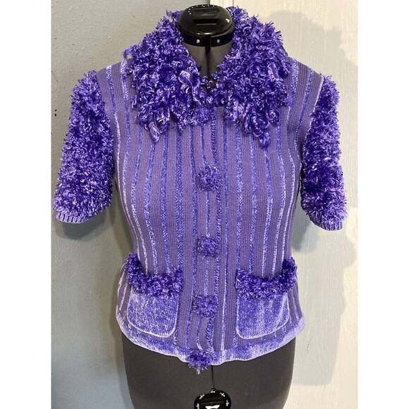 Berek Vintage Sweater Cardigan Purple Frill Y2K Clueless Preppy Unique Sz L - Picture 1 of 8